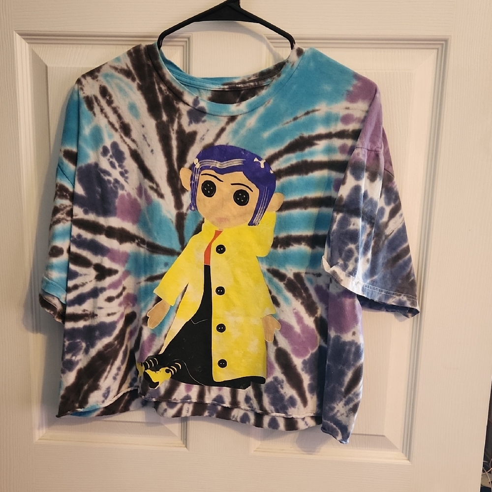 Hot Topic Multicolor Tie-Dye Crop Top with Coraline Design